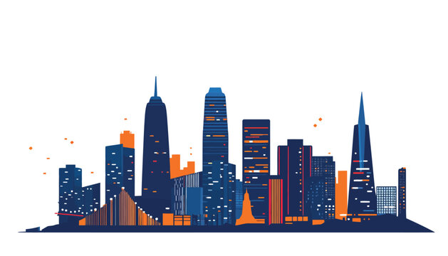 Vibrant Cityscape Illustration Featuring Tall Skyscrapers and Abstract Design