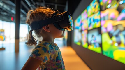 Child Immersed in Virtual Reality Experience with VR Headset