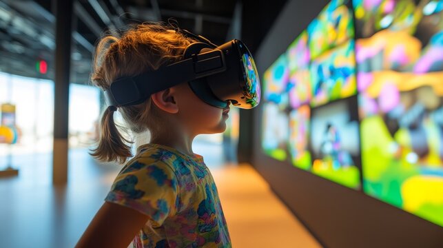 Child Immersed in Virtual Reality Experience with VR Headset