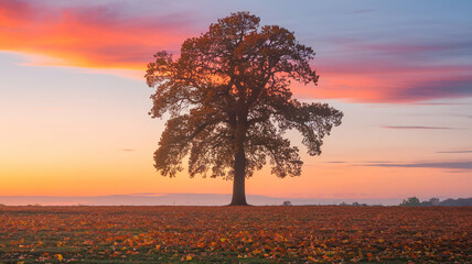 Obraz premium A photo of a tree against a serene sunset.