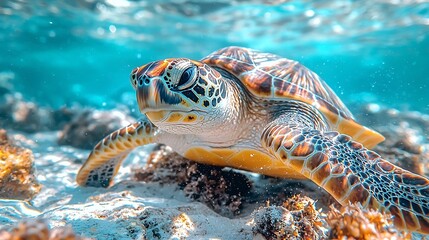 Obraz premium Chill Turtle Floating on the Ocean s Surface Enjoying Calming Lo Fi Music