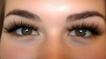 Obraz premium Close-up of beautiful eyes with long, voluminous eyelashes. Perfect for beauty, makeup, and cosmetic advertising.