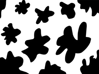 Black and white ink splash. Seamless Black and White Cow Print Pattern Vector. Cow texture repeated design background pattern backdrop wallpaper. Vector image illustration seamless
