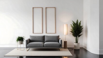 Wall mockup. Coastal Scandinavian interior style. 3d illustration. Frame mockup on interior room, image 