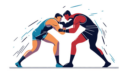 Obraz premium Two Wrestlers Engaged in an Intense Match in Competitive Wrestling