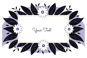 Fototapeta premium Elegant Semi-Circular Floral Frame with Purple Flowers and Black Leaves Design
