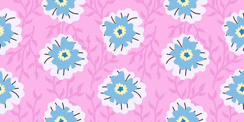 hand drawn flowers, seamless patterns with floral for fabric, textiles, clothing, wrapping paper, cover, banner, home decor, abstract backgrounds tropical seamless for fabric textile wallpaper.