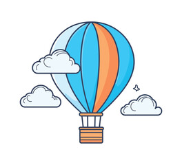 Hot Air Balloon Floating Among Clouds, Flat Vector Illustration