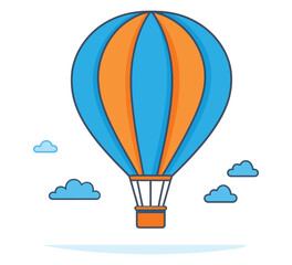 Floating Hot Air Balloon Surrounded by Clouds, Flat Vector Art