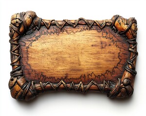 Blank Wooden Sign with Intricate Tribal Border Design for Cultural or Handmade Themed Messages