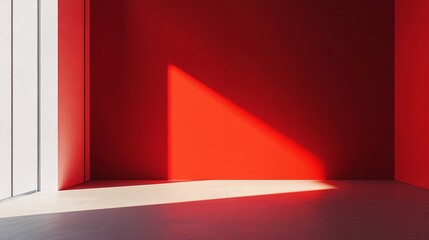Obraz premium Sunlight entering modern minimalist red room with white floor
