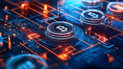 Cryptocurrency Regulation And Blockchain Technology Concept Futuristic Digital Currency Concept with Bitcoin Symbols