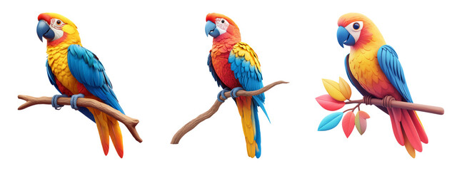 Obraz premium Colorful Parrots on Branches with Transparent Background