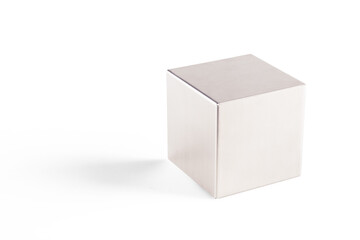 Isolated metal grey cube with shadow on transparent background, abstract geometric shape figure isolated, PNG transparent