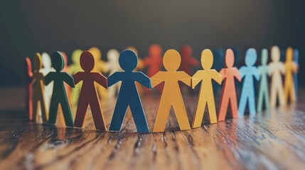 A group of paper people holding hands in a circle..