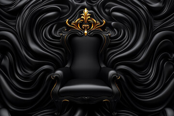 Fototapeta premium A stunning throne showcases detailed gold elements set against a rich black, creating an elegant and dramatic effect