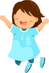 Cute Cartoon Girl Jumping While Laughing