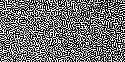 Abstract truing organic wallpaper Turing reaction diffusion monochrome seamless pattern with chaotic motion. Generative algorithm psychedelic background. Reaction-diffusion or truing pattern formation
