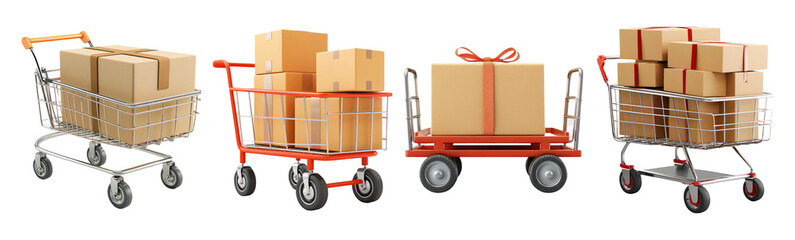 Boxes and Carts on Transparent Background