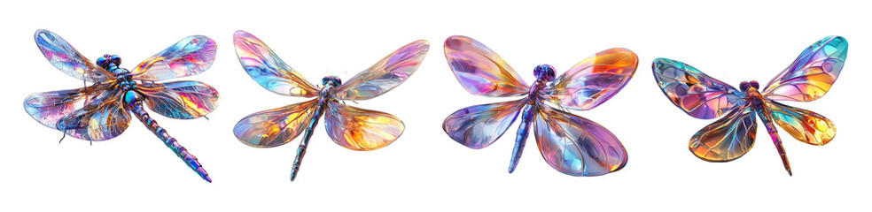 Colorful Dragonflies Isolated on Transparent Background