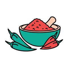 Chili Powder and Red Peppers with Mortar and Pestle Vector