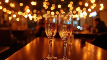 Celebration With Sparkling Drinks in a Warmly Lit Venue During a Festive Evening With Friends