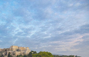 Cloudy sky with a mountain in the background