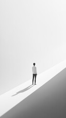 Obraz premium Person standing alone on a white incline looking forward