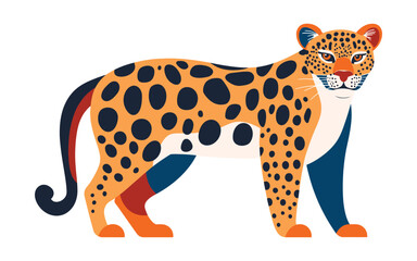 Stylized Leopard Illustration with Bold Patterns and Vibrant Colors
