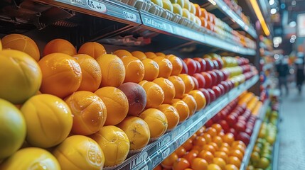 A street fruit store filled with the most delicious exotic and colorful fruits ever seen piled up...