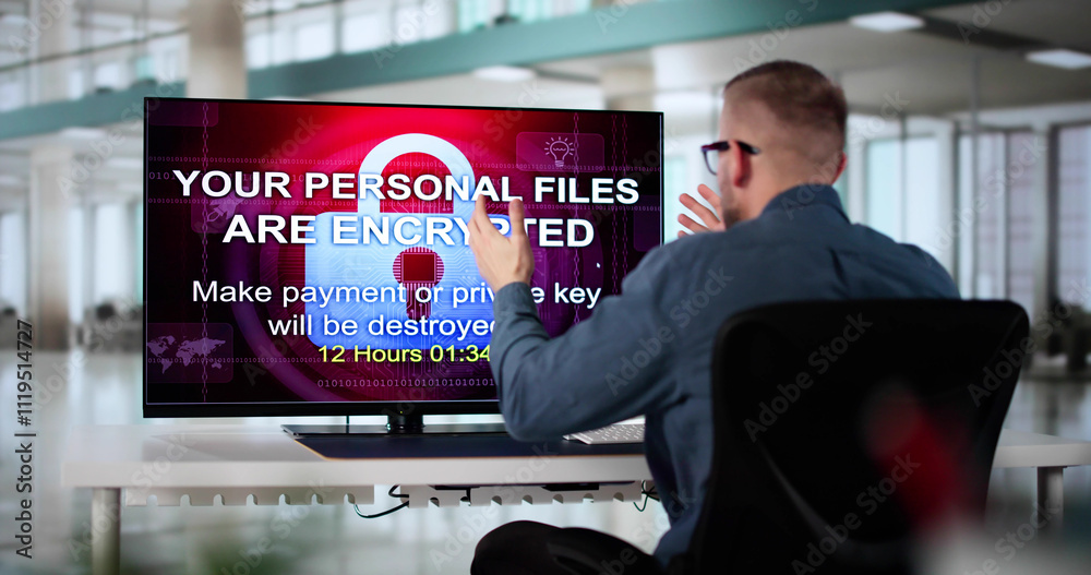 Poster ransomware extortion attack. hacked laptop password