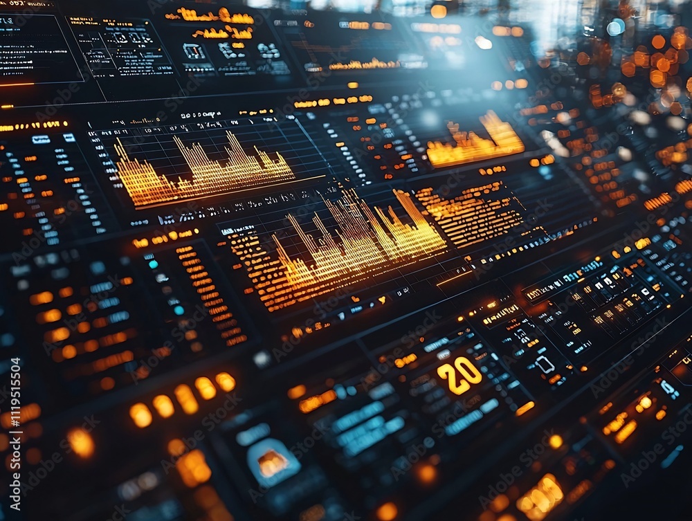 Poster futuristic ai driven digital business dashboard with real time data analytics and insights