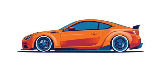 Fototapeta premium Stylish Orange Sports Car Side View Vector Illustration with Blue Accents