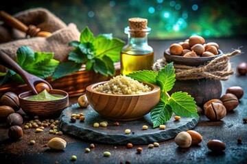 Homemade Organic Hazelnut Scrub Spa Treatment: Dark Background Top View