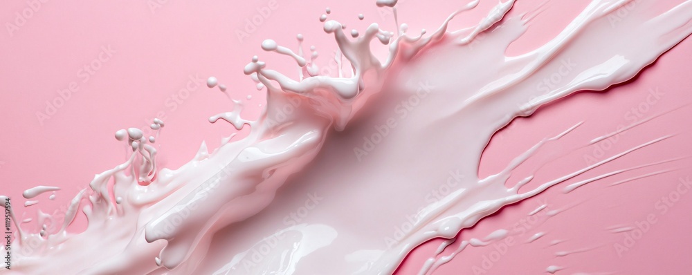 Poster White cream splashing on pink background creating a dynamic shape