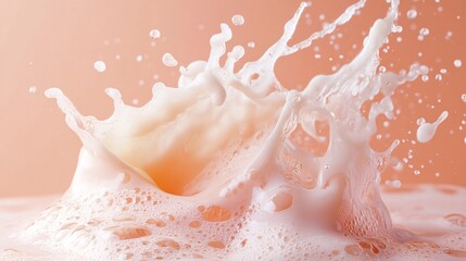 Fototapeta premium Peach-colored cream splashing and forming foam with bubbles