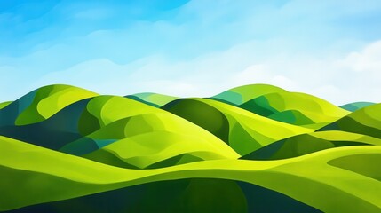 Obraz premium Vibrant green rolling hills under a bright blue sky.