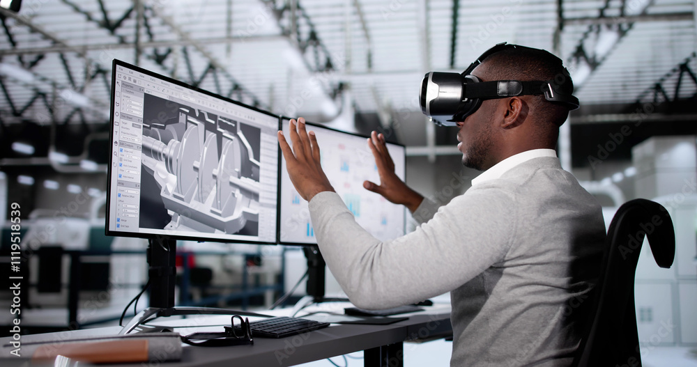 Aufkleber Augmented Reality 3D Technology. Designer Using AR