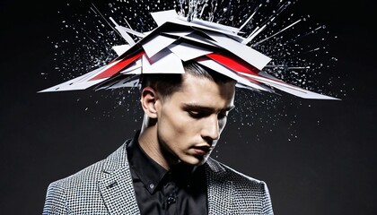 Fashion shot of contemporary art collage on addiction and false information..