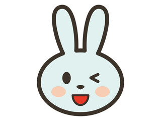 笑顔のでウインクをする青いうさぎさんの顔のアイコンイラスト