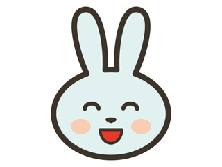 笑顔ので大喜びの青いうさぎさんの顔のアイコンイラスト