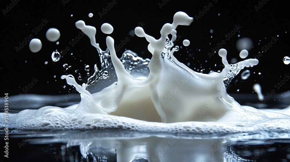 Poster Milk splashing and creating a crown shape on black background