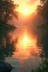 sunset over the lake