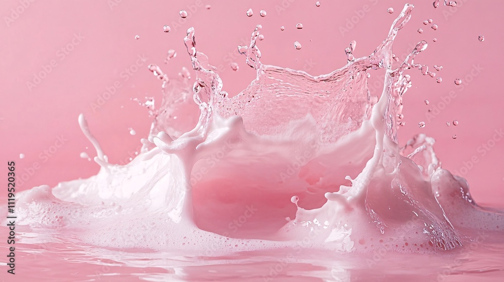 Poster splashing liquid creating a crown shape on pink background