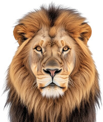 Fototapeta premium Portrait of a majestic lion with a lush mane on a transparent background