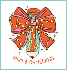 Coquette Christmas Bow Pencil Hand Drawn Cartoon Doodle with Festive Vibes