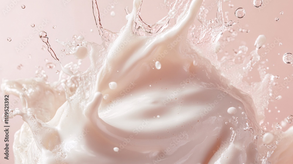 Poster creamy liquid splashing and making a crown shape on pink background