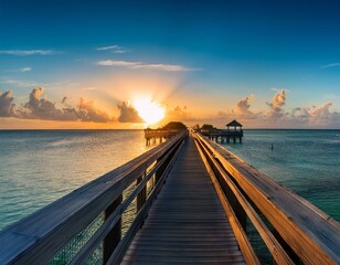 Fototapeta premium Panorama view of footbridge to the Smathers beach at sunrise - Key West, Florida.