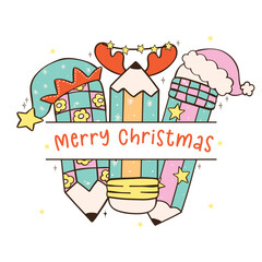 Groovy Christmas Pencils Split Frame Name Monogram Cartoon Doodle silhouette cut file