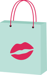 Valentine shopping paper bag flat vector illustration.
Valentine's Day gift bag icon.
Transparent background.
